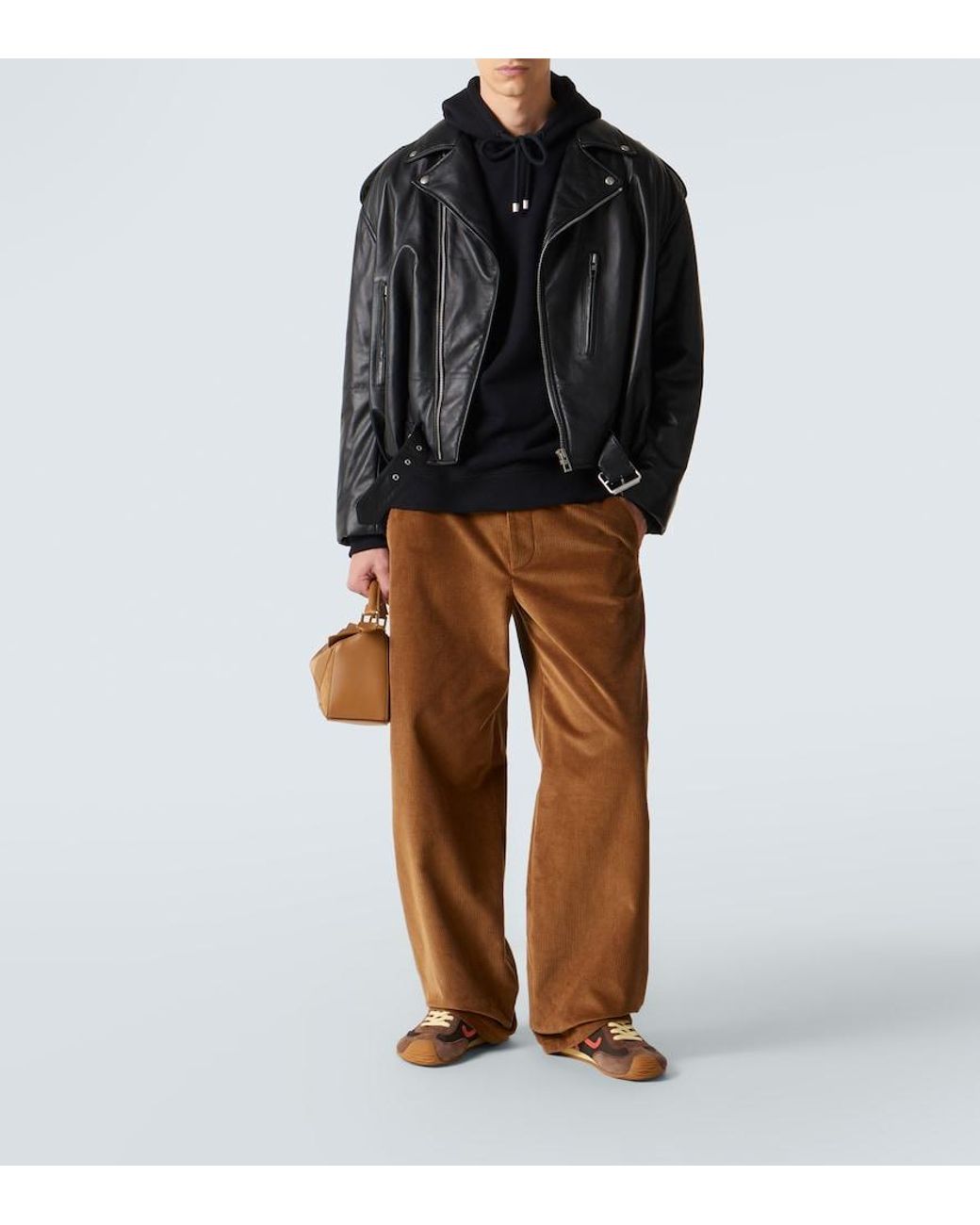 Loewe Black Balloon Leather Biker Jacket for men