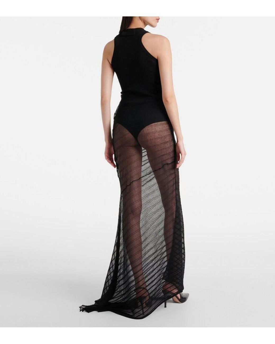 Victoria Beckham Black Gathered Sheer Tulle Maxi Dress