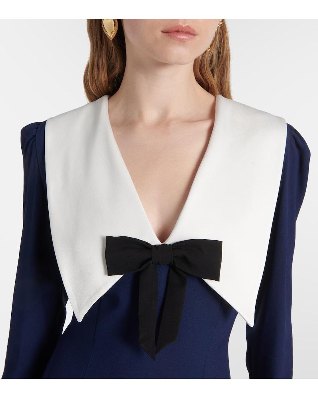 Alessandra Rich Blue Envers Bow-Detail Satin Midi Dress