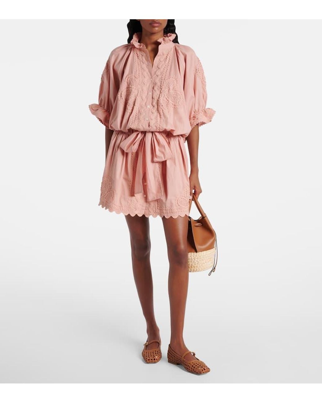 Juliet Dunn Pink Scalloped Cotton Poplin Minidress
