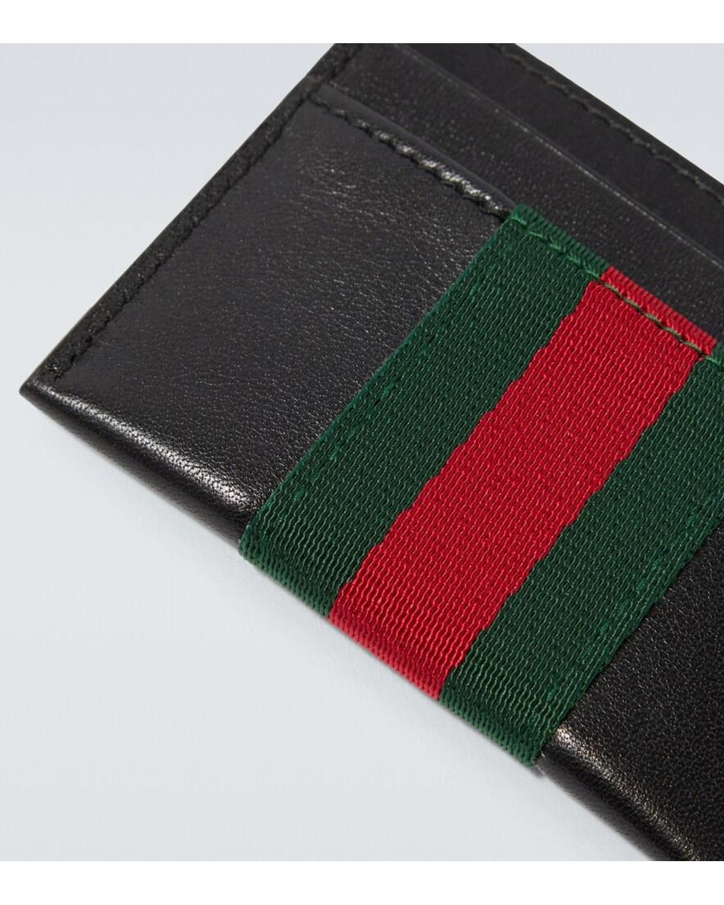 Tarjetero Trademark De Piel Con Web Gucci de hombre de color Black