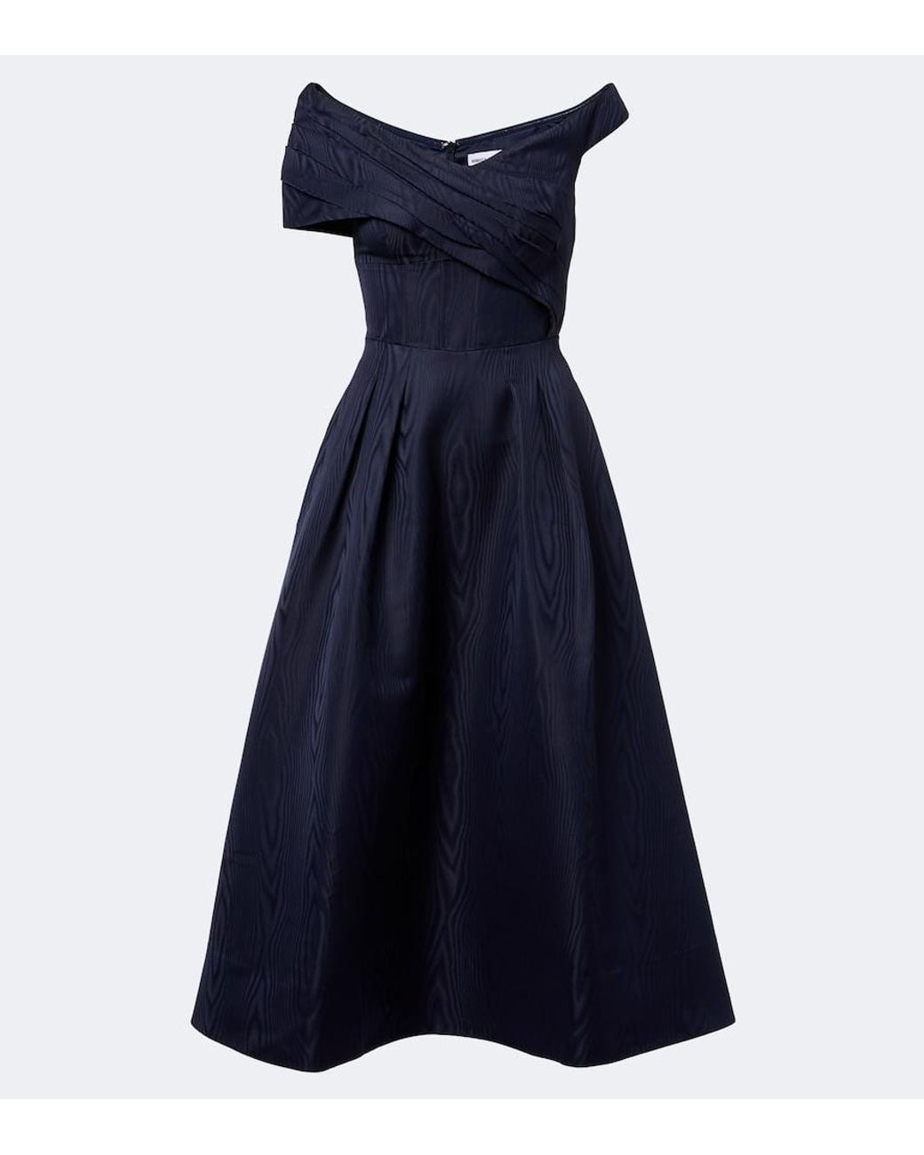 Rebecca Vallance Blue Sapphire Asymmetric Off-Shoulder Midi Dress