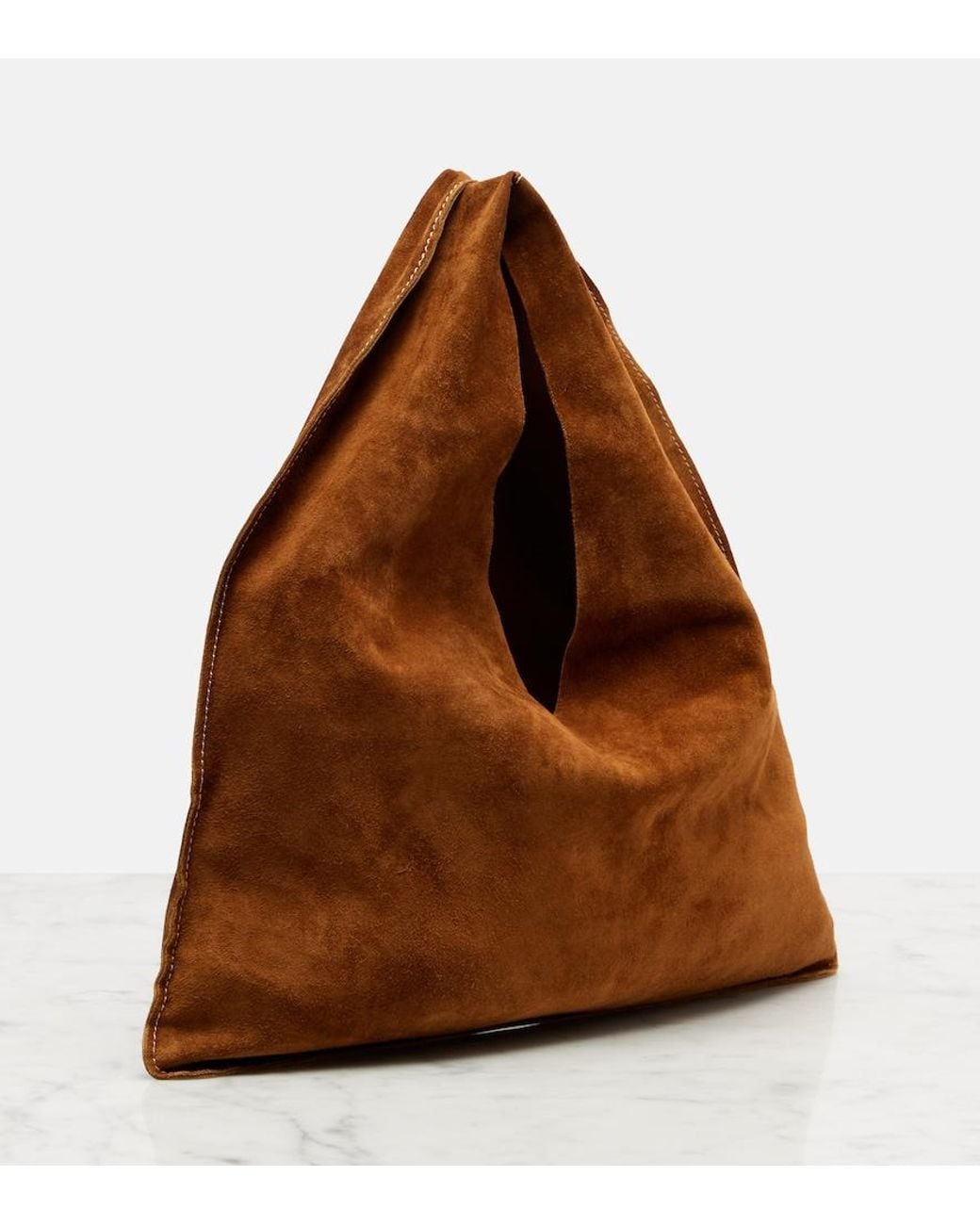 The Row Brown Bindle Small Suede Top-Handle Bag
