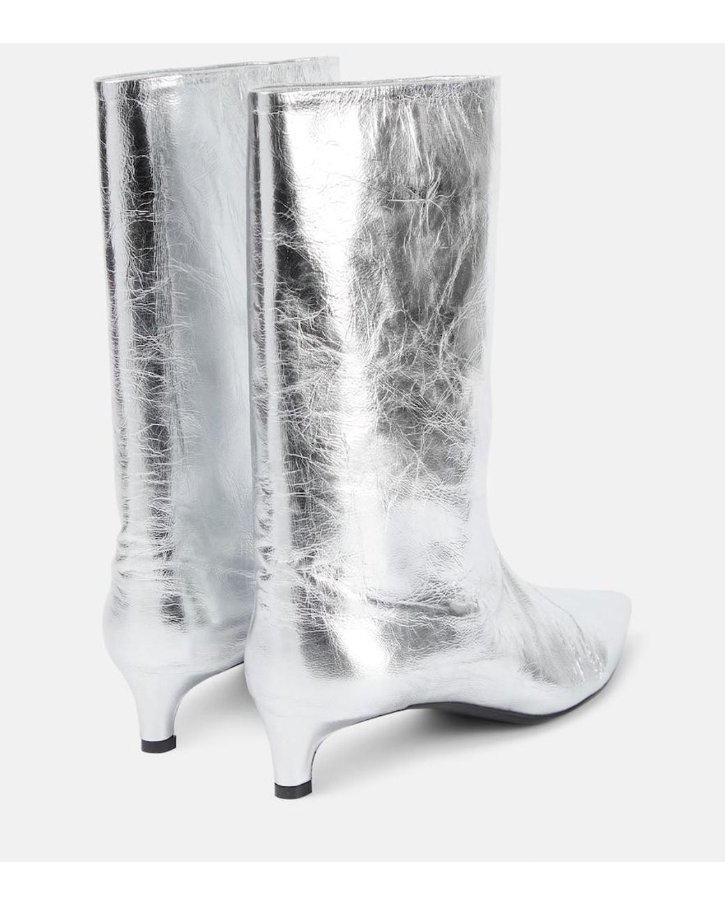 Jil Sander White Metallic Leather Ankle Boots