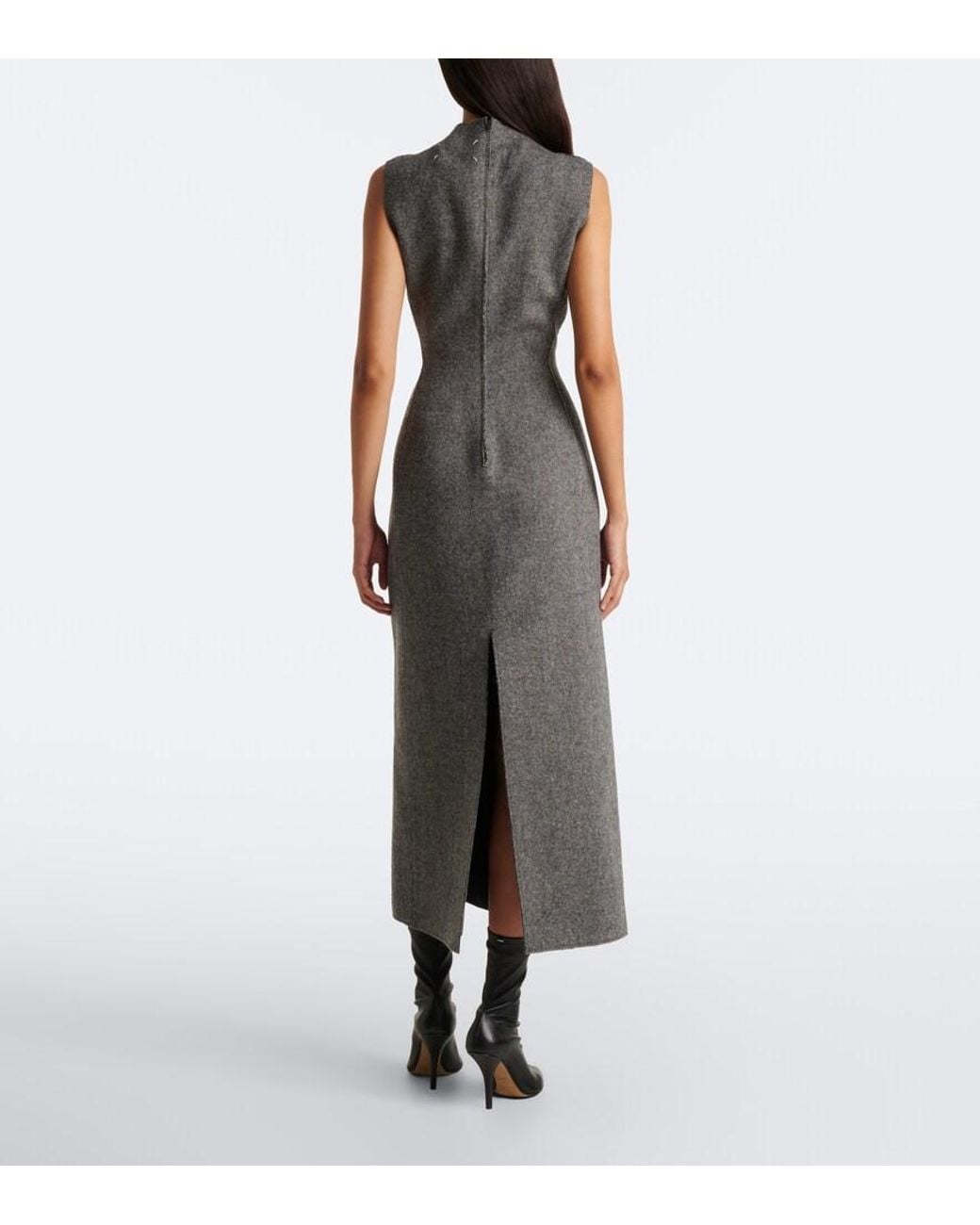 Maison Margiela Gray Herringbone Virgin Wool Midi Dress