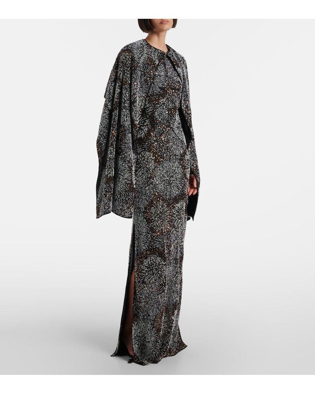 Rabanne Gray Embellished Caped Gown