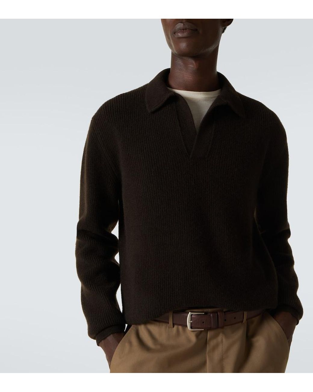 Zegna Black Cashmere Polo Sweater for men