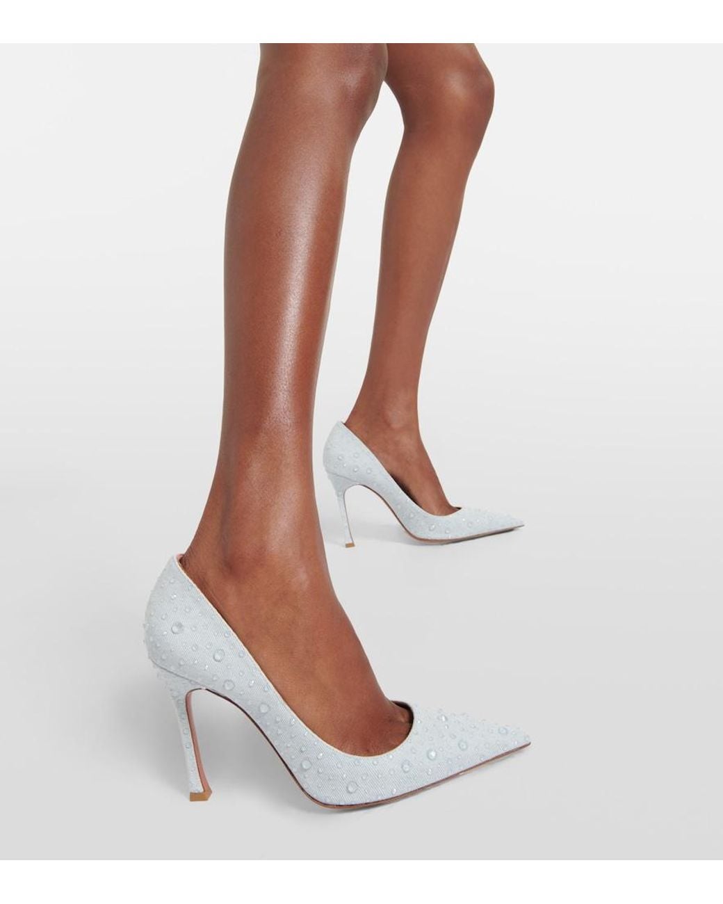 AMINA MUADDI White Elsa 105 Embellished Denim Pumps