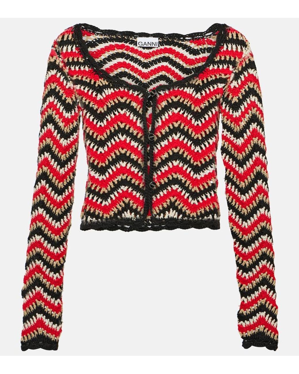 Ganni Red Crochet Cotton Cardigan
