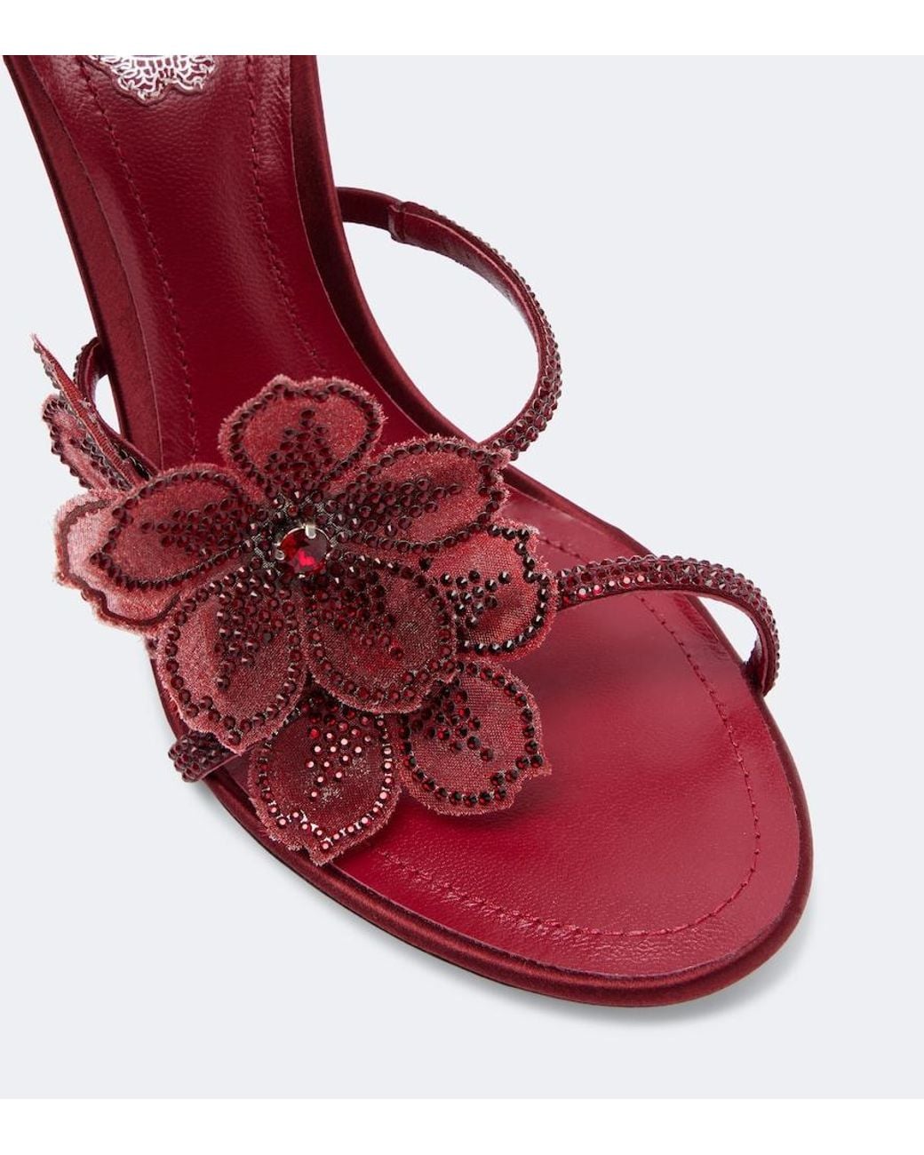 Rene Caovilla Red Floriane Floral-Applique Embellished Sandals
