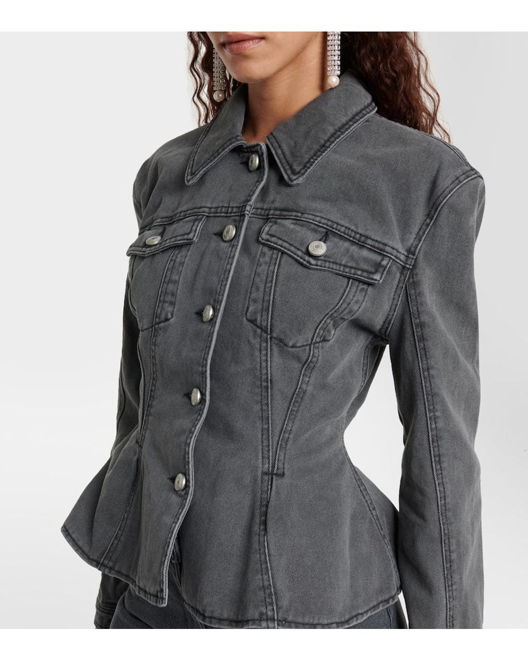 Magda Butrym Black Peplum Denim Jacket
