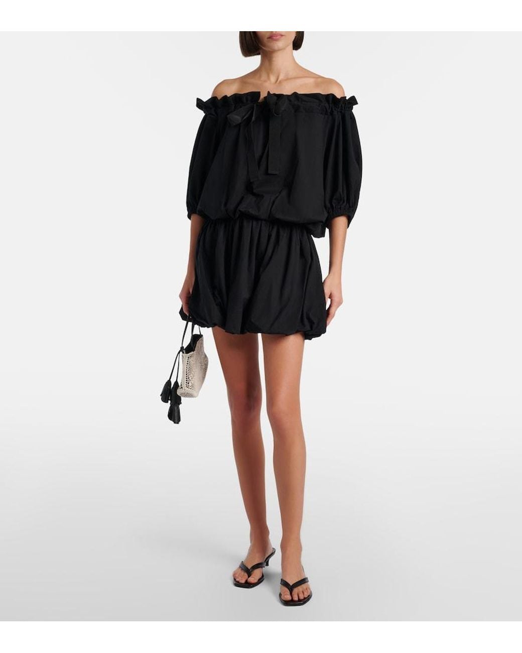 Patou Black Tie-Neck Cotton Faille Minidress