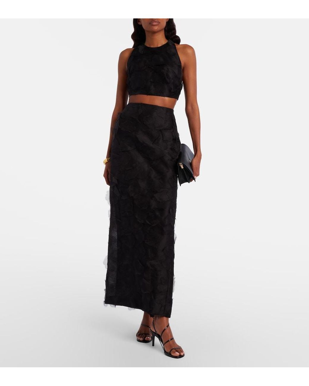 Max Mara Black Fumetto Silk Fil Coupe Crop Top