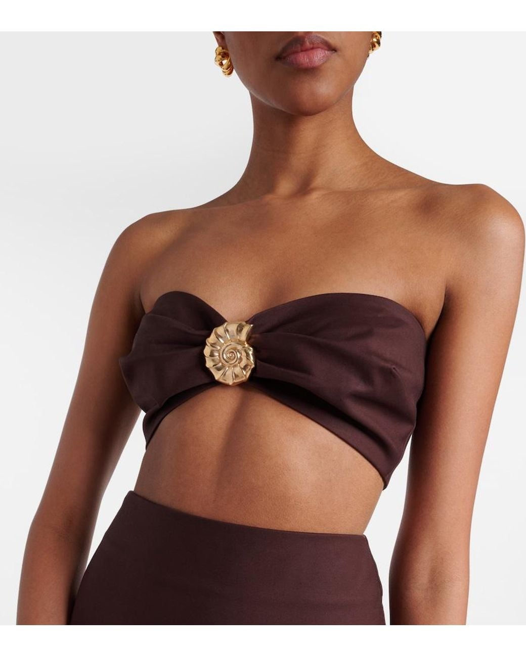 Adriana Degreas Red Embellished Cotton-Blend Bandeau Top