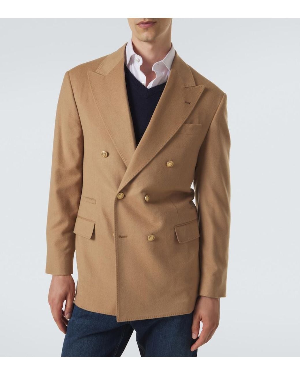 Brunello Cucinelli Natural Double-Breasted Camel Hair Blazer for men