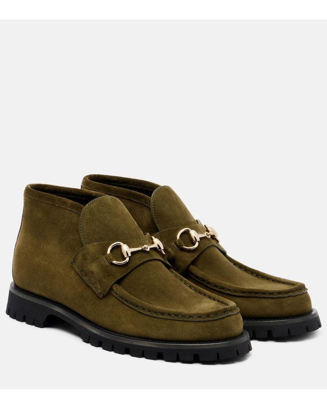 Gucci Green Horsebit Suede Ankle Boots