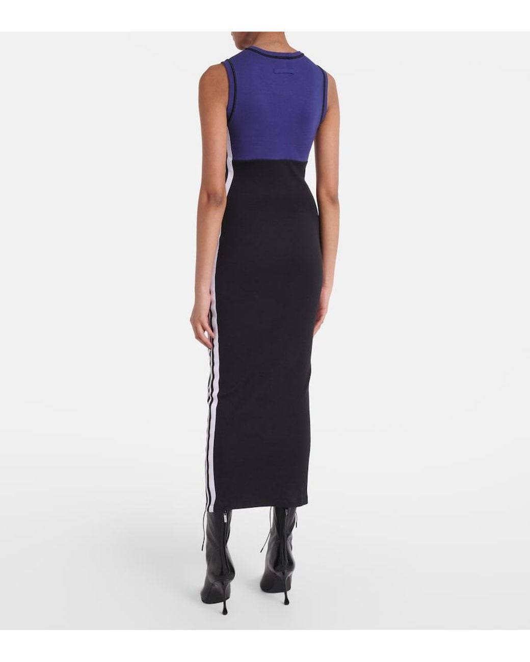 Jean Paul Gaultier Blue Ribbed-Knit Cotton-Blend Midi Dress