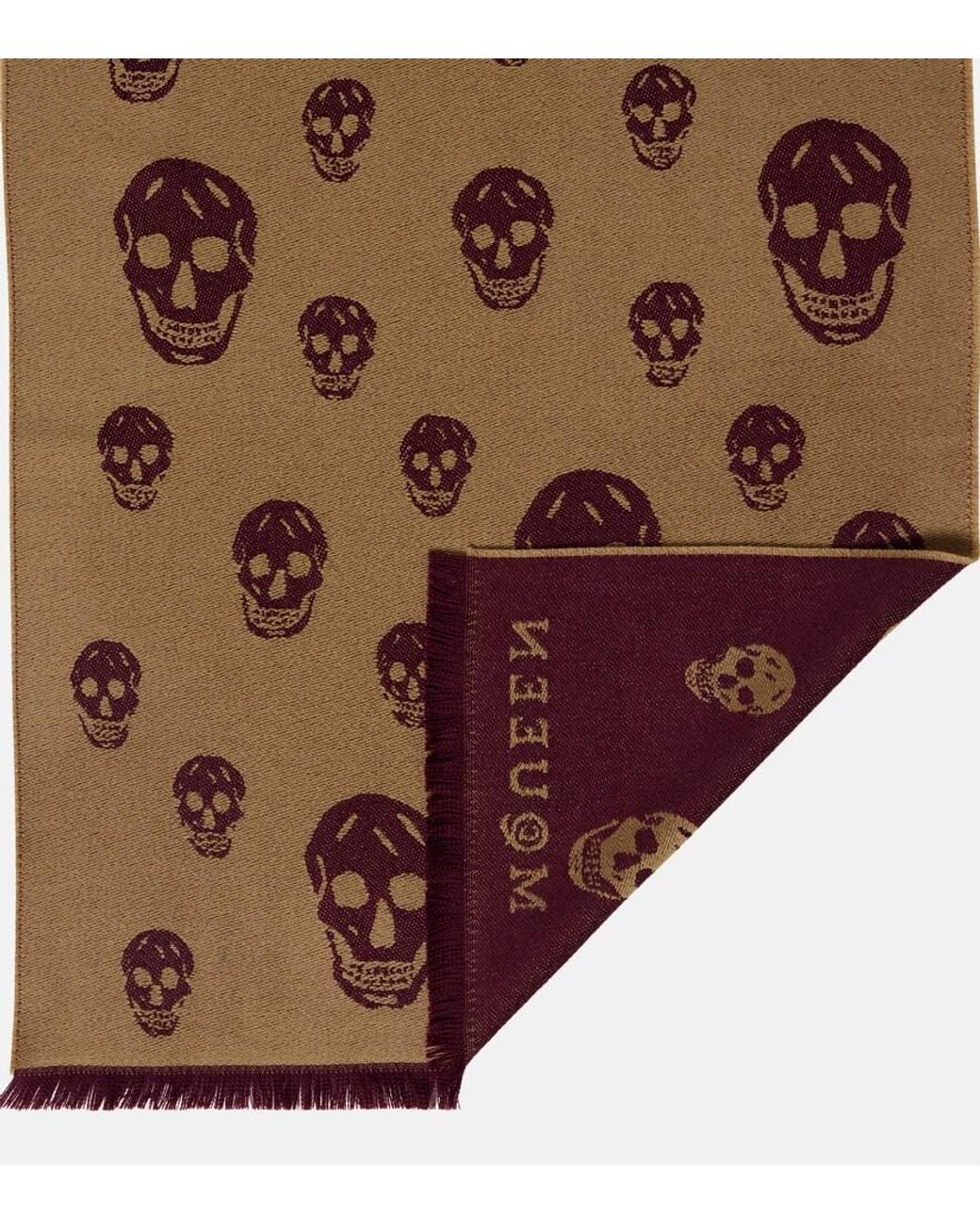 Alexander McQueen Brown Skull Wool Jacquard Scarf