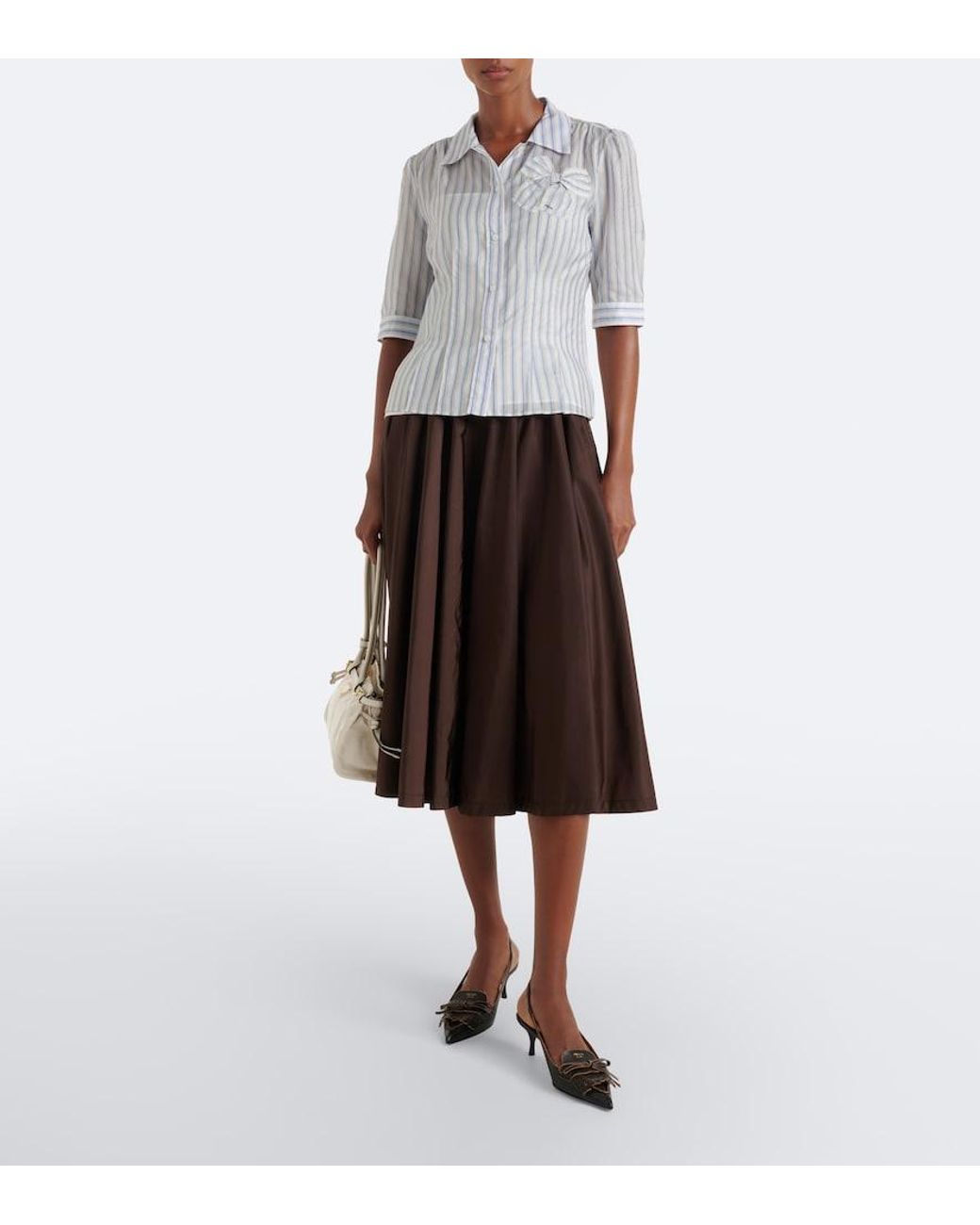 Prada White Bow-Detail Striped Shirt