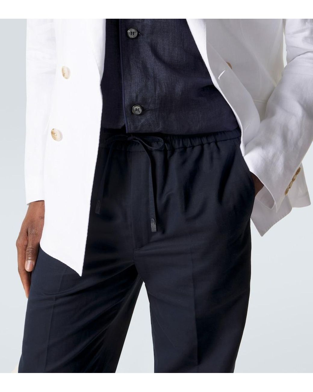 Brioni Blue Asolo Linen And Cotton Straight Pants for men