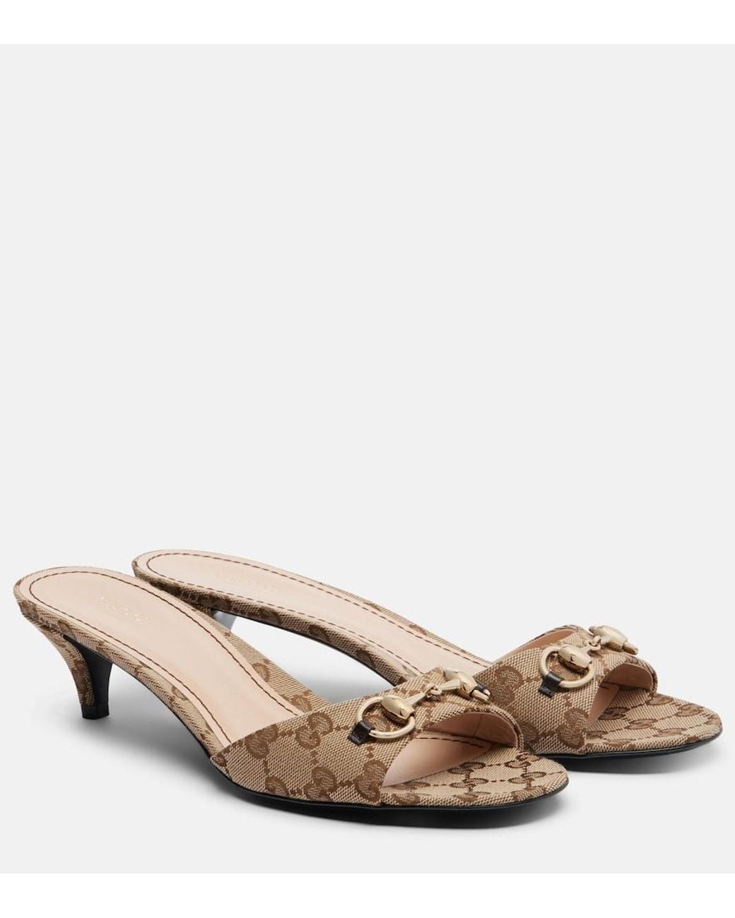 Gucci Natural Horsebit Gg Canvas Mules
