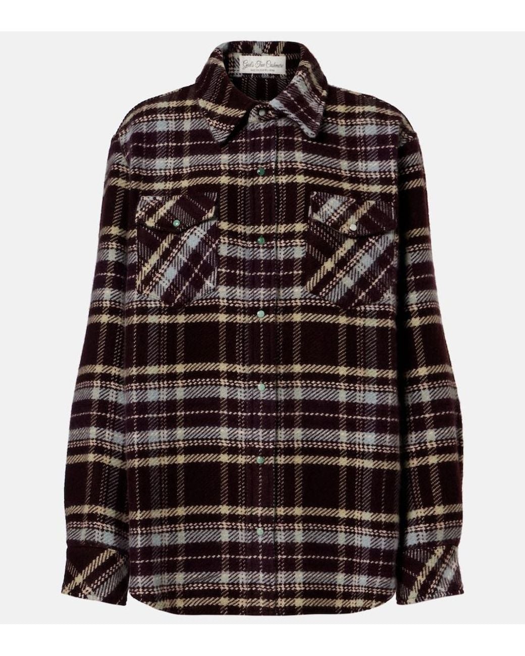 God's True Cashmere Black Plaid Cashmere Shirt With Emeralds