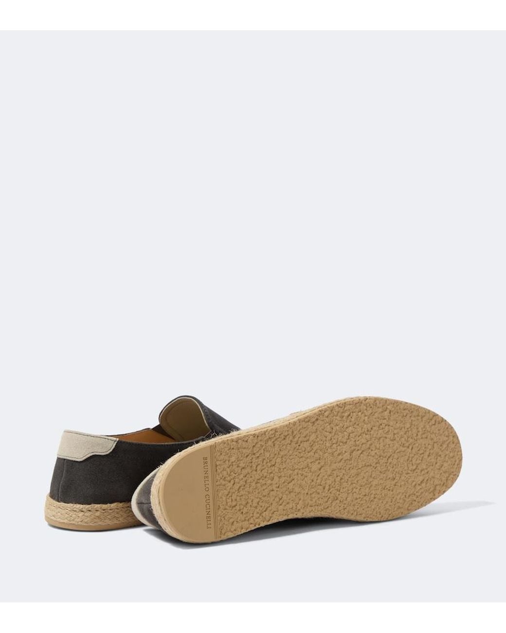 Brunello Cucinelli Brown Jute-Trimmed Suede Slip-On Shoes for men