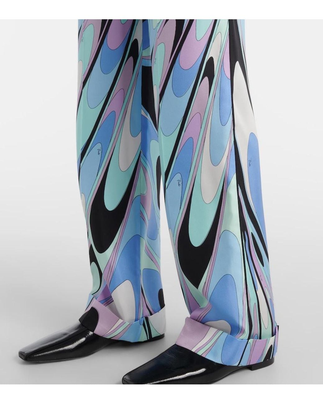 Emilio Pucci Blue Printed Silk Twill Wide-Leg Pants