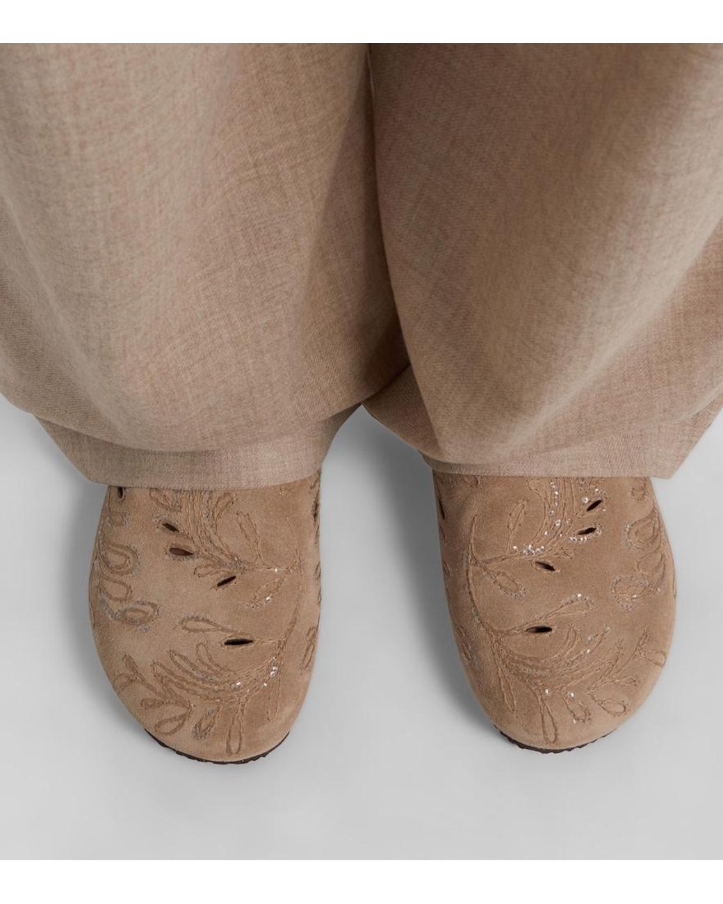 Brunello Cucinelli White Sequined Suede Slides
