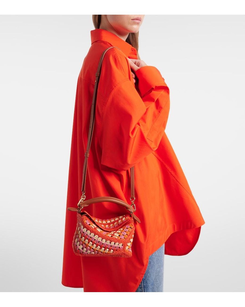 Loewe Red Paula's Ibiza Puzzle Mini Raffia Top-Handle Bag