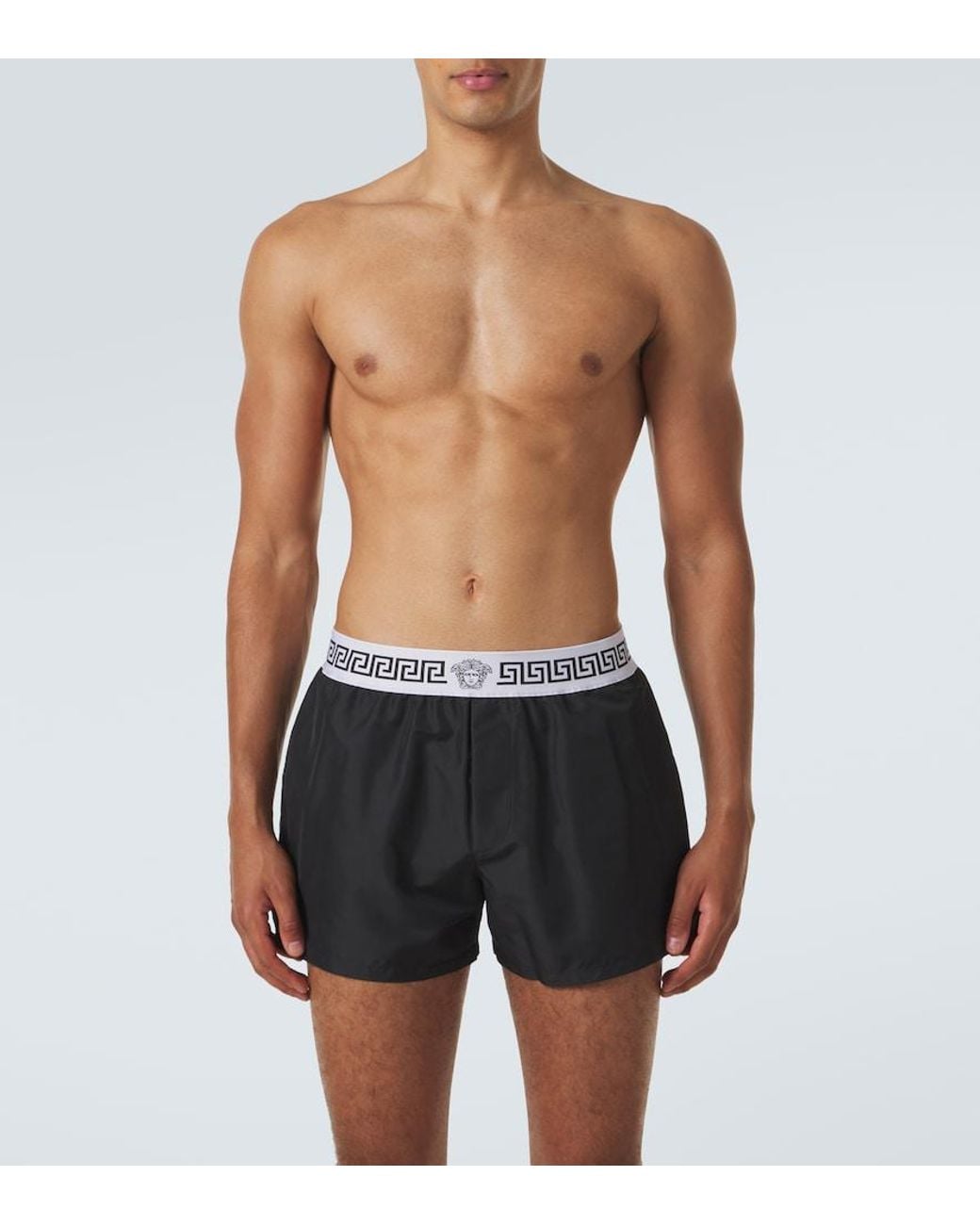 Versace Black Greca Swim Trunks for men