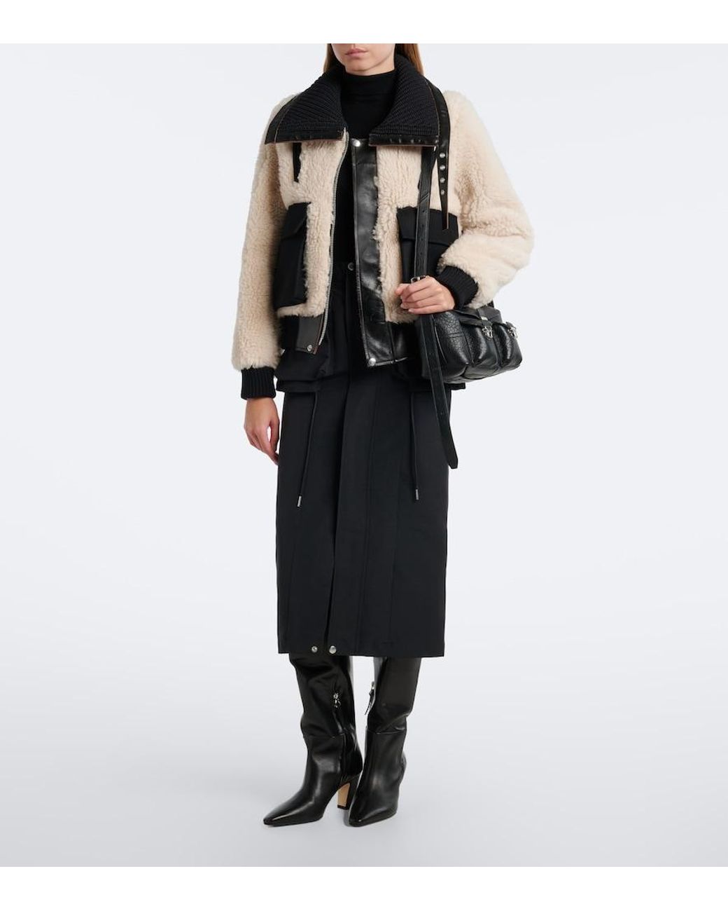 Sacai Black Paneled Wool-Blend Blouson Jacket