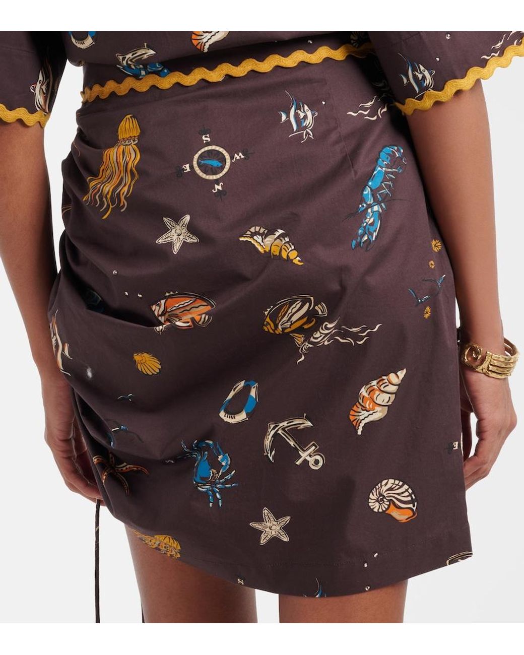 ALÉMAIS Black Printed Ruched Cotton Miniskirt