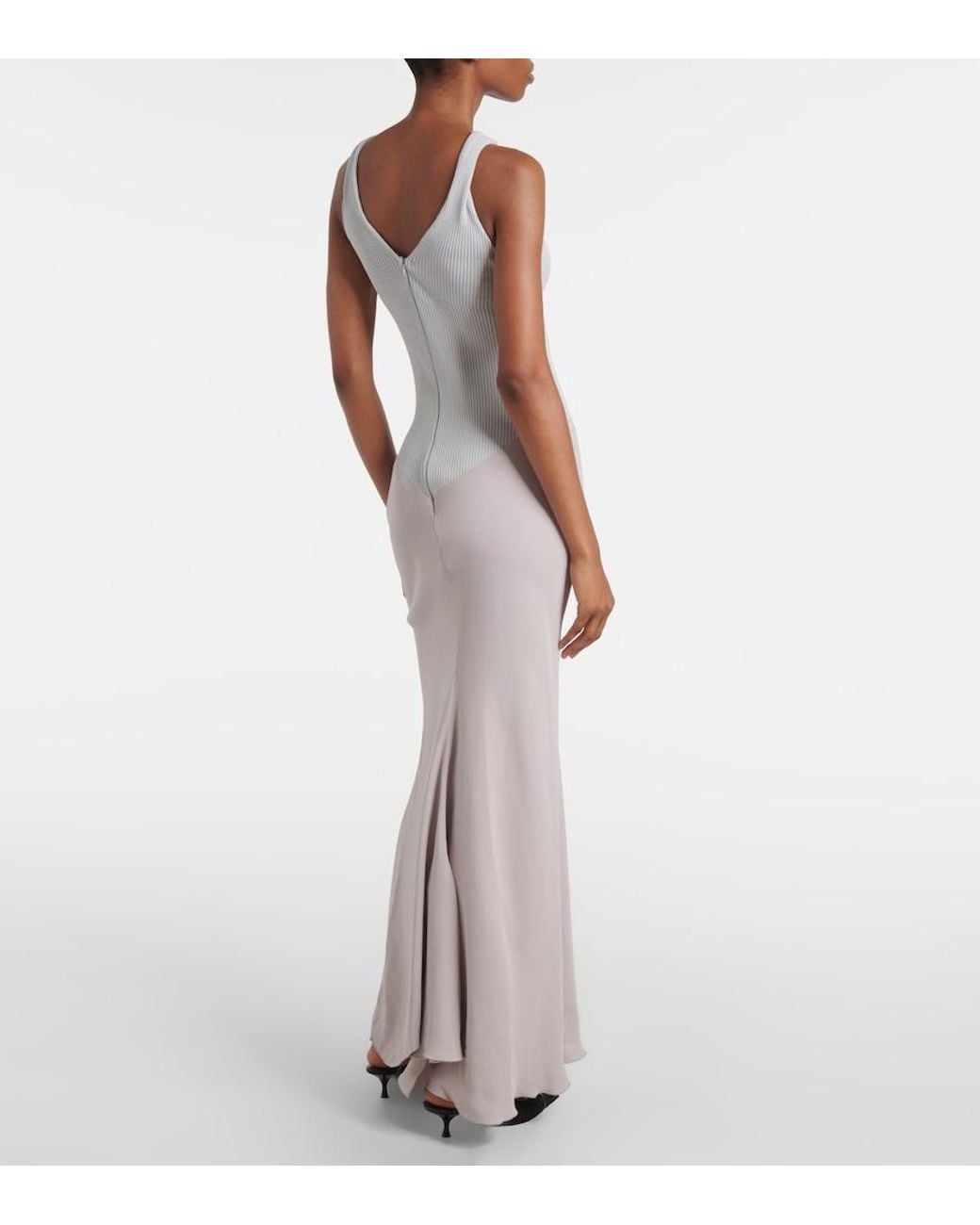 Victoria Beckham White Knit-Detail Crepe Maxi Dress