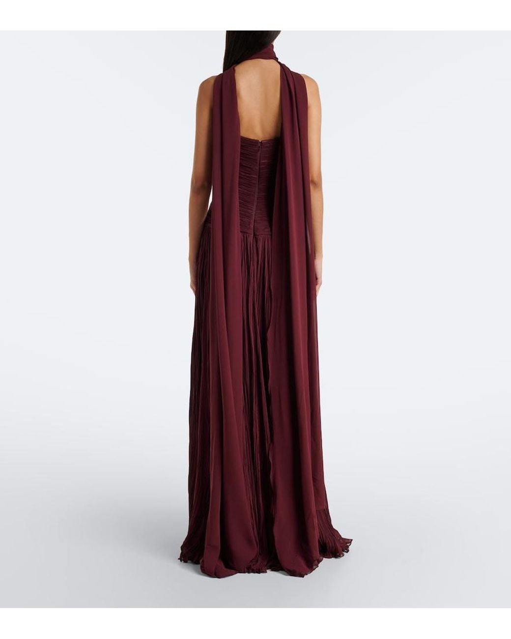 Marmar Halim Purple Scarf-Detail Pleated Corset Gown