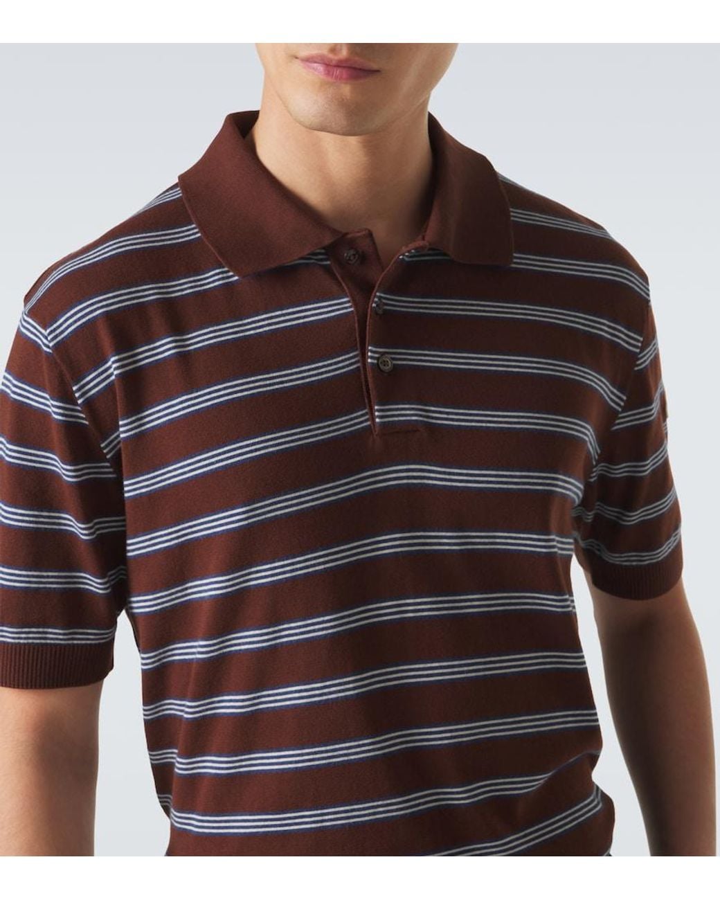 Moncler Brown Striped Cotton Polo Shirt for men