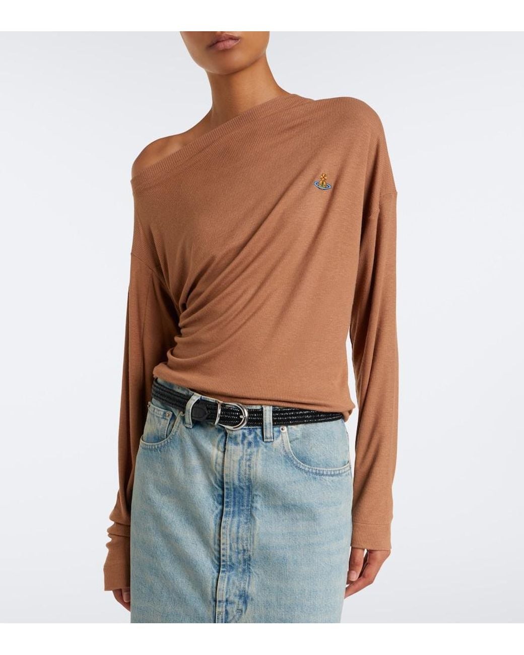Vivienne Westwood Brown Draped Ribbed-Knit Top
