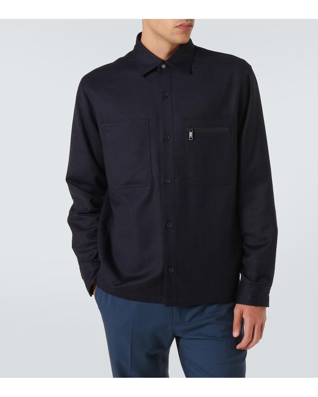 Zegna Blue Wool Overshirt for men
