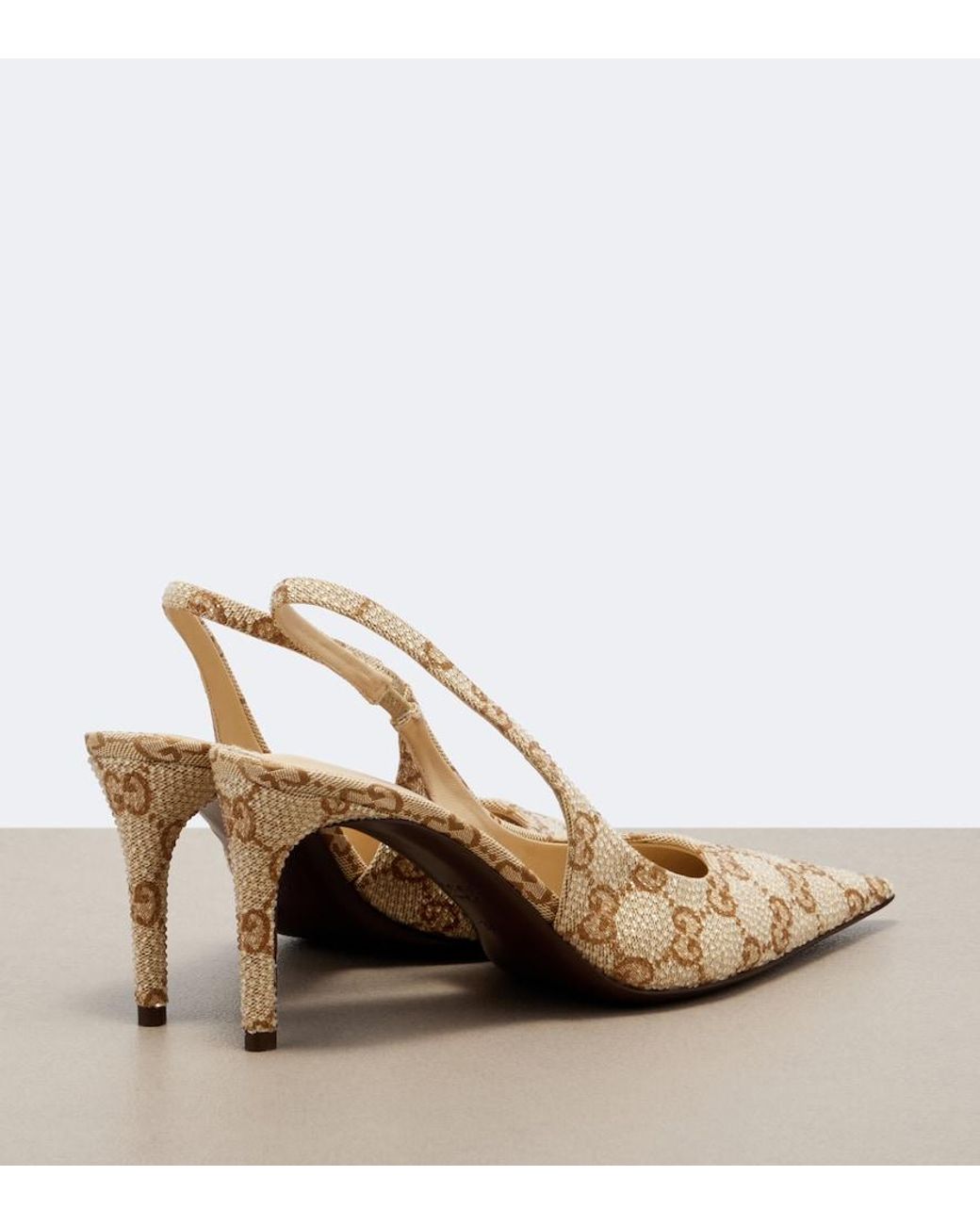 Gucci Natural Donna Gg Embellished Slingback Pumps