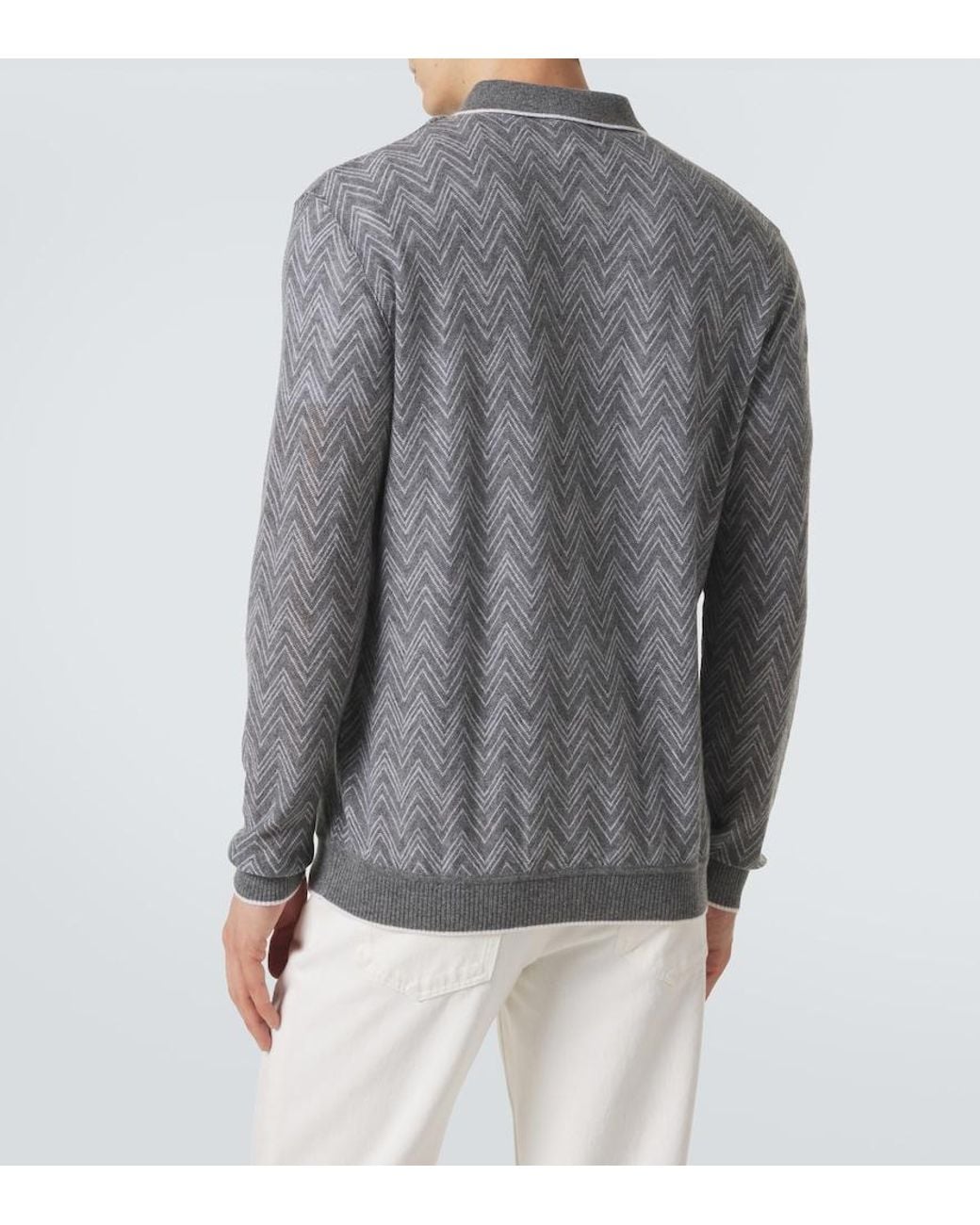 Missoni Gray Zigzag Cashmere Polo Sweater for men
