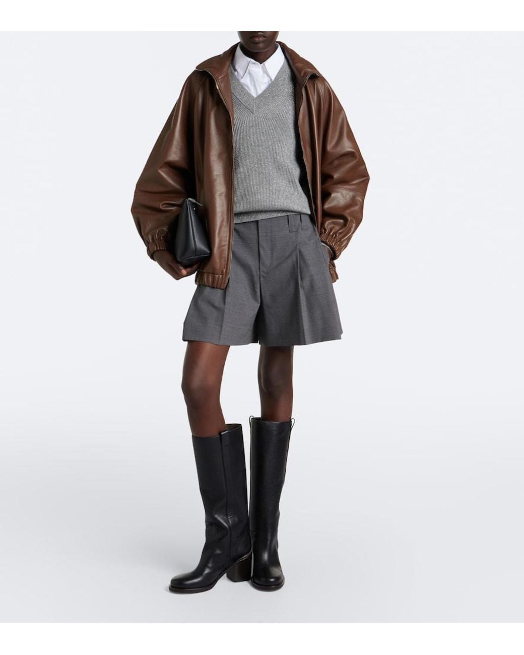 Brunello Cucinelli Black Monili Leather Knee-High Boots
