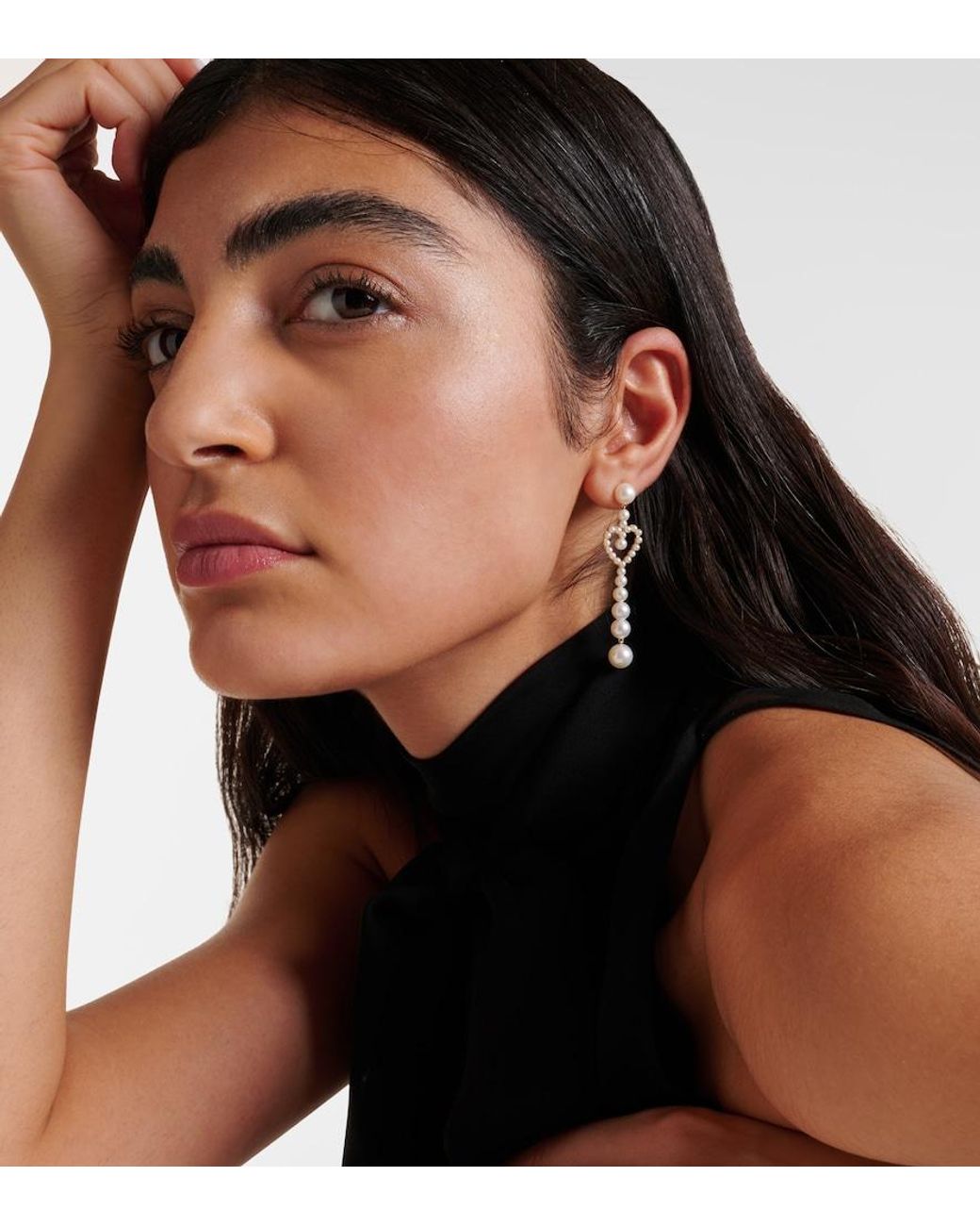 Sophie Bille Brahe White Pearl Heart 14Kt Drop Earrings With Freshwater Pearls