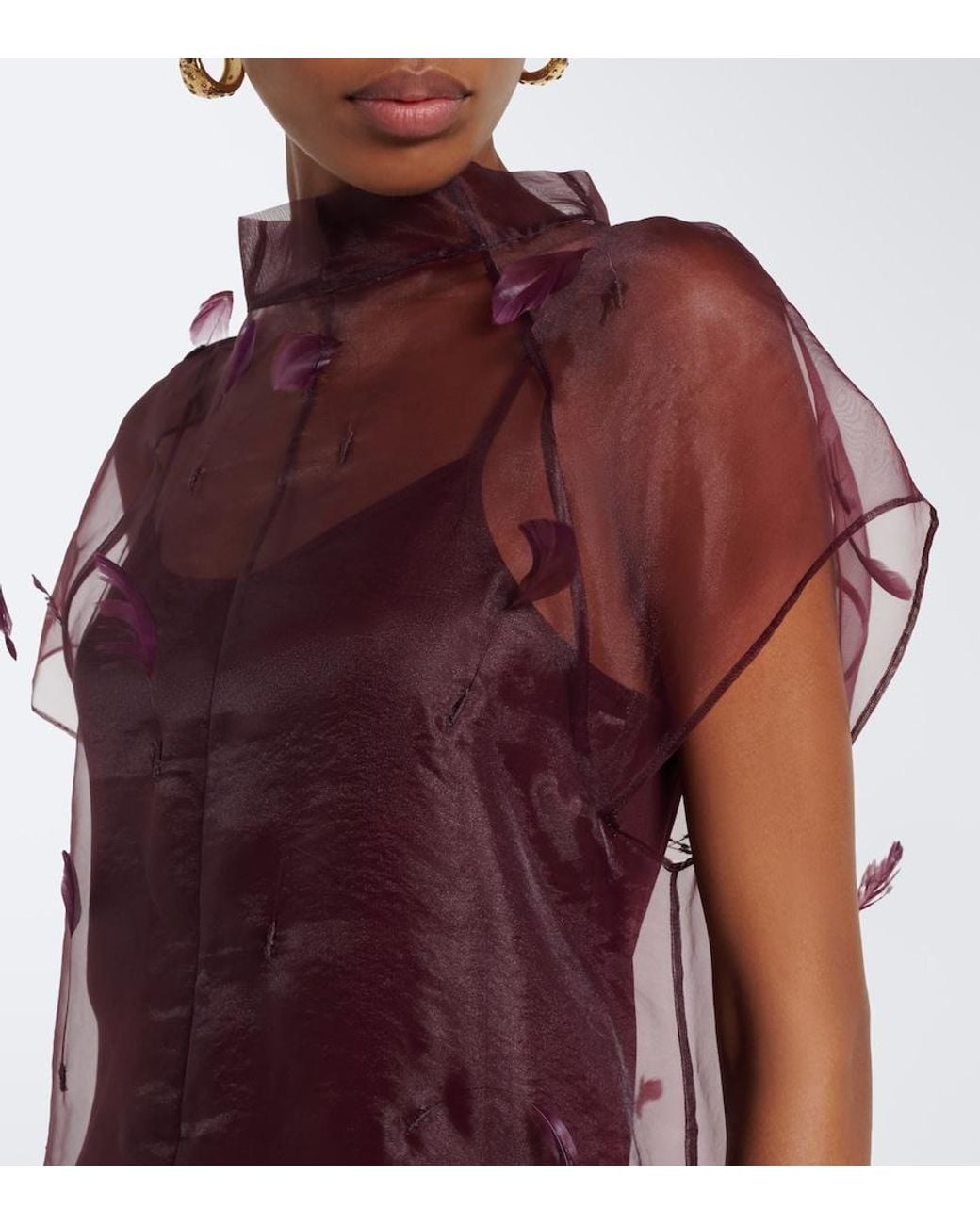Jonathan Simkhai Purple Pauline Feather-Trimmed Organza Midi Dress