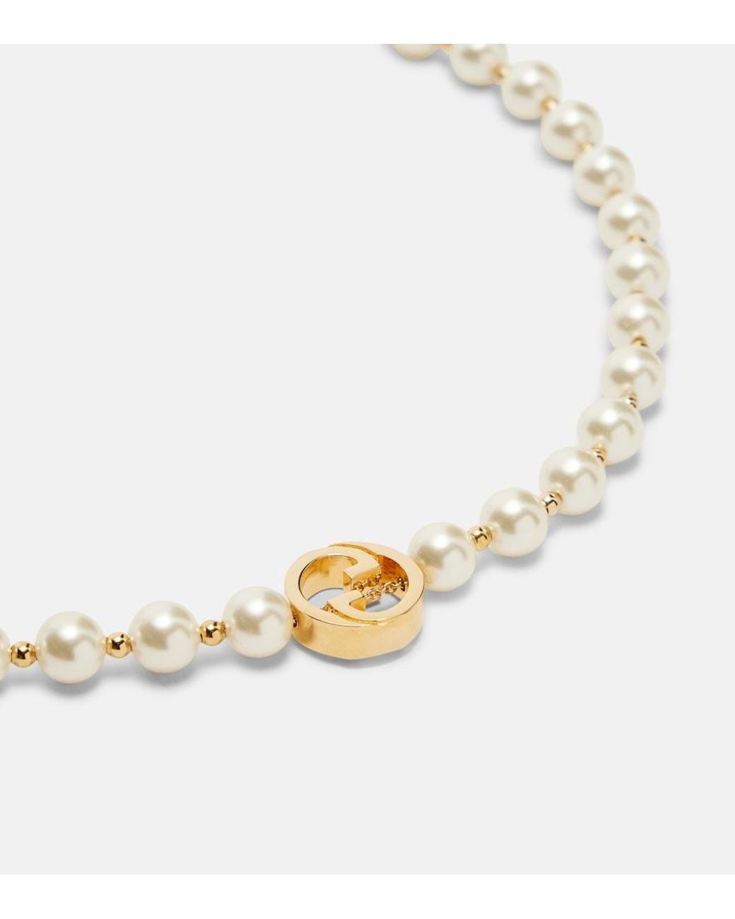 Gucci White Interlocking G Pearl Necklace
