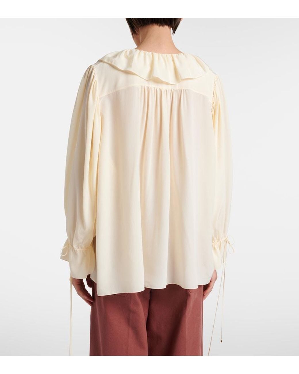 Chloé White Ruffled Silk Blouse