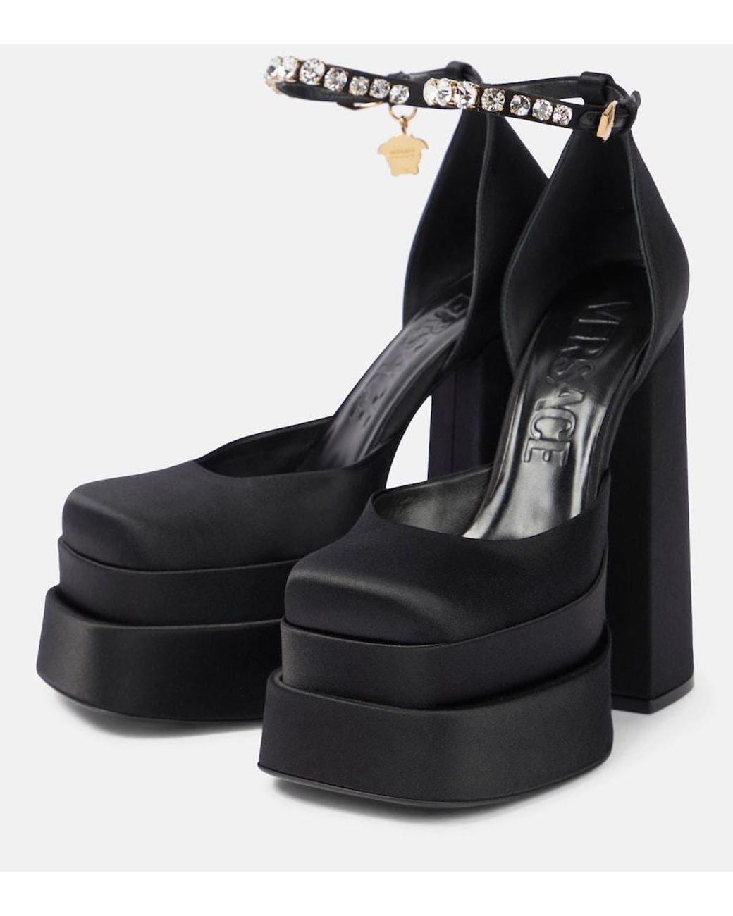 Versace Black Medusa Satin Platform Pump