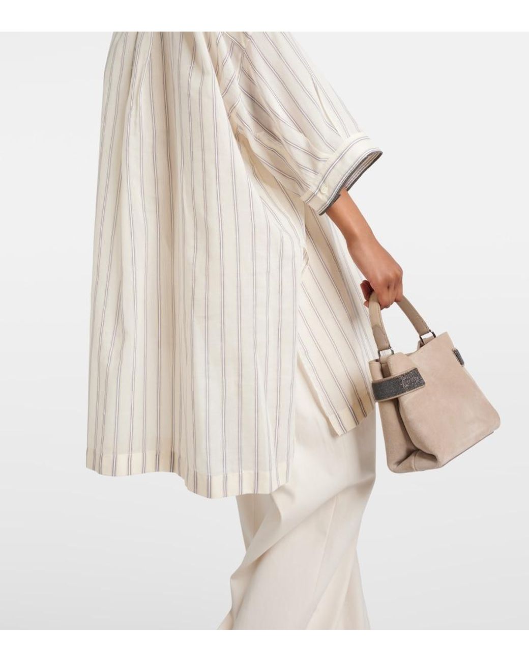 Brunello Cucinelli White Striped Cotton And Silk Shirt