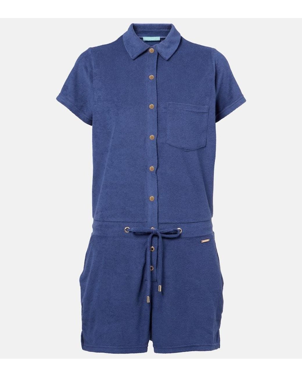 Melissa Odabash Blue Border Cotton-Blend Playsuit