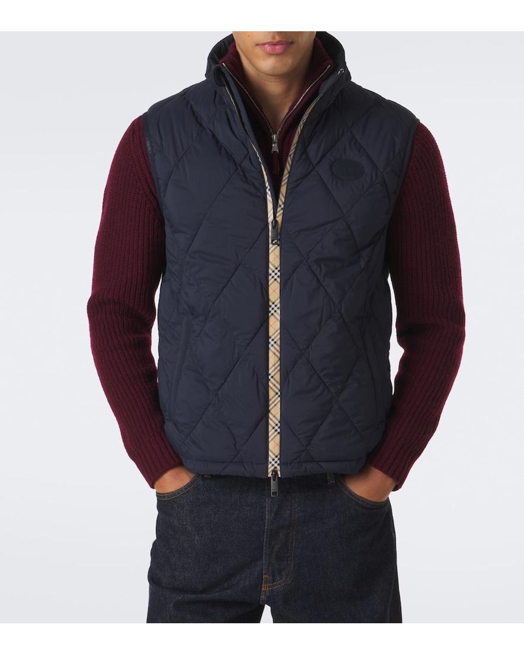 Burberry Blue Check Quilted Vest for men