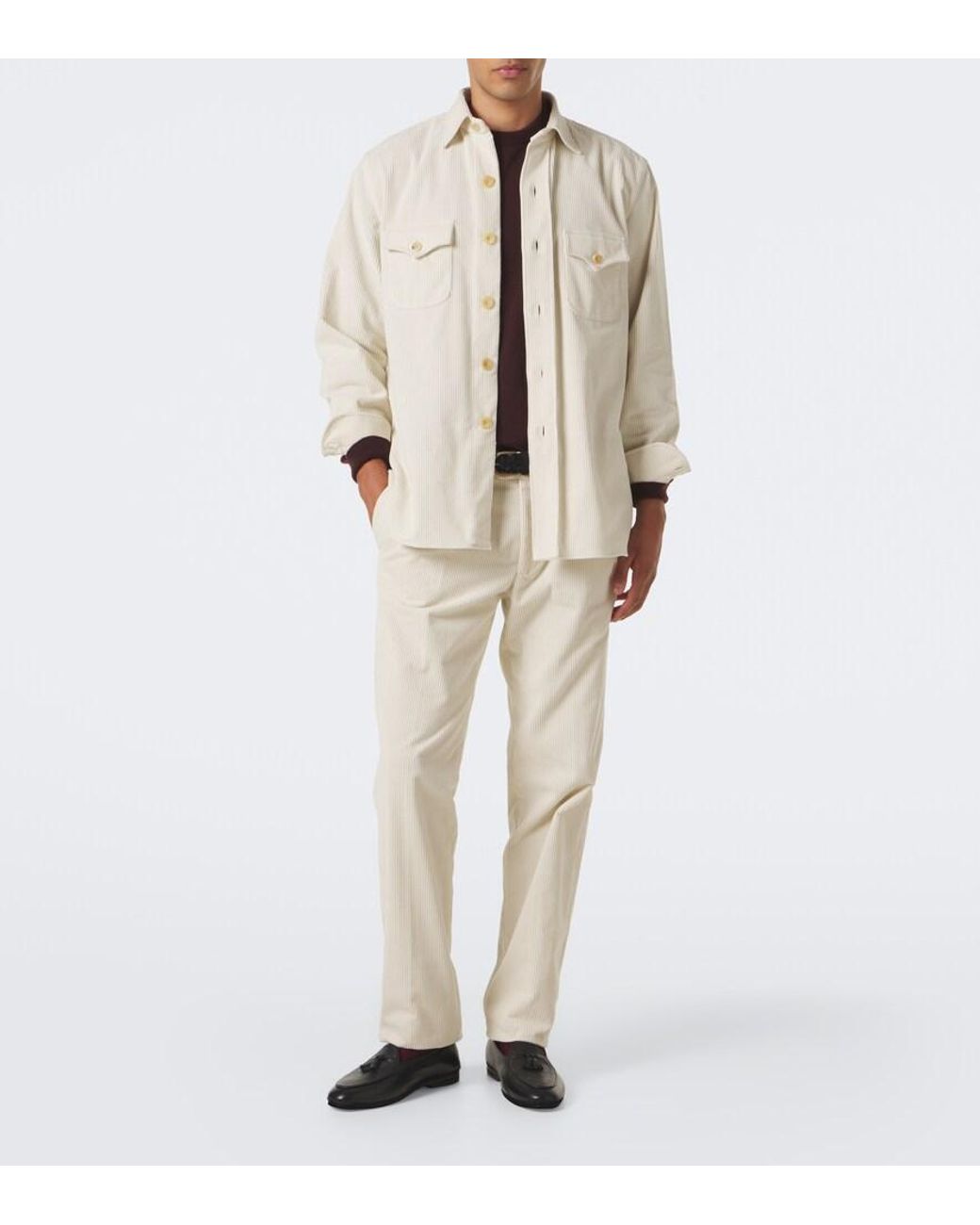 Rubinacci Natural Modluca Cotton Corduroy Straight Pants for men